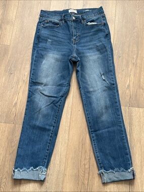 Nicole Miller Ankle Slim High-Rise Relaxed Jeans with Rolled Frayed Hems